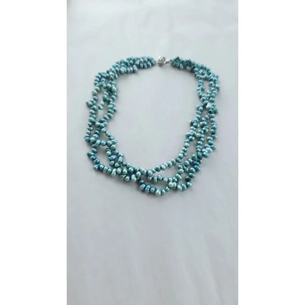 Genuine rice Pearl 3 strand Choker Necklace 16